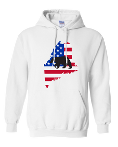 Pullover Hooded Sweatshirt Maine White Black Bear Vibrant Design High Quality Tight Knit Ring Spun Low Maintenance Cotton Printed With The Newest Available Color Transfer Technology