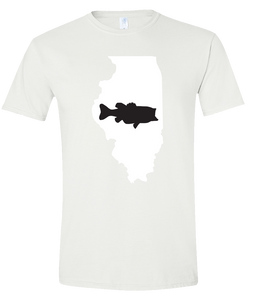 Short Sleeve T-Shirt Illinois White Large Mouth Bass Vibrant Design High Quality Tight Knit Ring Spun Low Maintenance Cotton Printed With The Newest Available Color Transfer Technology