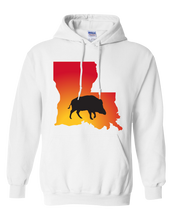 Load image into Gallery viewer, Pullover Hooded Sweatshirt Louisiana White Wild Hog Vibrant Design High Quality Tight Knit Ring Spun Low Maintenance Cotton Printed With The Newest Available Color Transfer Technology