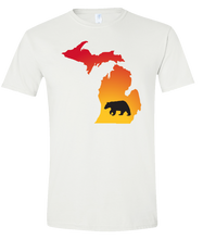 Load image into Gallery viewer, Short Sleeve T-Shirt Michigan White Black Bear Vibrant Design High Quality Tight Knit Ring Spun Low Maintenance Cotton Printed With The Newest Available Color Transfer Technology