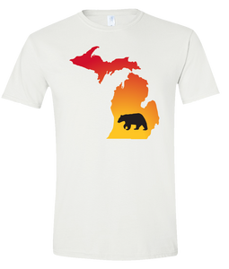 Short Sleeve T-Shirt Michigan White Black Bear Vibrant Design High Quality Tight Knit Ring Spun Low Maintenance Cotton Printed With The Newest Available Color Transfer Technology