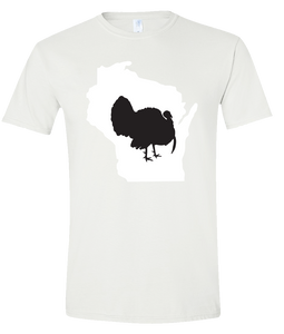 Short Sleeve T-Shirt Wisconsin White Turkey Vibrant Design High Quality Tight Knit Ring Spun Low Maintenance Cotton Printed With The Newest Available Color Transfer Technology
