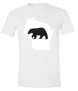 Short Sleeve T-Shirt Wisconsin White Black Bear Vibrant Design High Quality Tight Knit Ring Spun Low Maintenance Cotton Printed With The Newest Available Color Transfer Technology