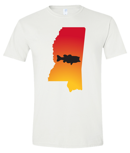 Short Sleeve T-Shirt Mississippi White Large Mouth Bass Vibrant Design High Quality Tight Knit Ring Spun Low Maintenance Cotton Printed With The Newest Available Color Transfer Technology
